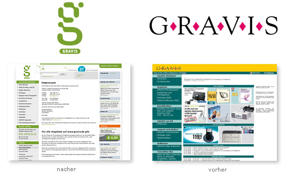 Gravis Logo und Website – vorher und nachher