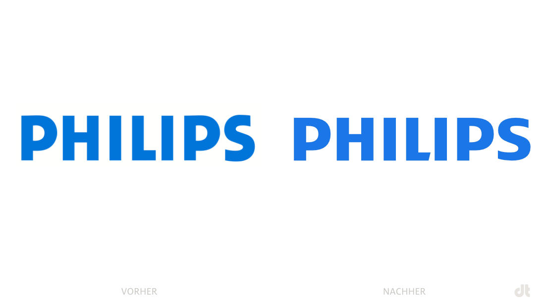 Philips Logo – vorher und nachher, Bildquelle: Philips, Bildmontage: dt