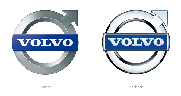 Volvo Logo – vorher und nachher, Bildquelle: Volvo Cars, Bildmontage: dt