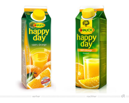 Rauch Happy Day Orange – vorher und nachher, Bildquelle: Rauch, Bildmontage: dt