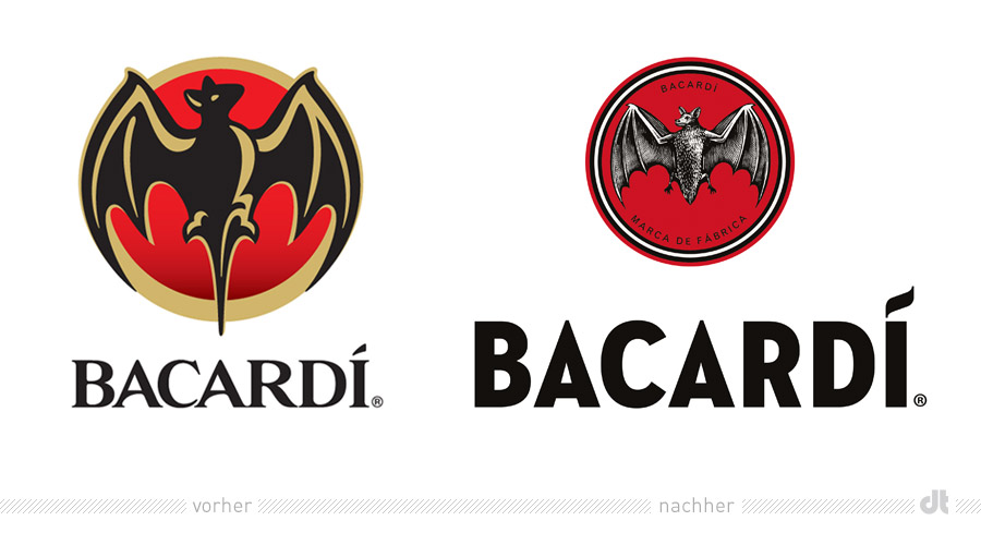 BACARDI Logo – vorher und nachher, Quelle: Bacardi, Bildmontage: dt