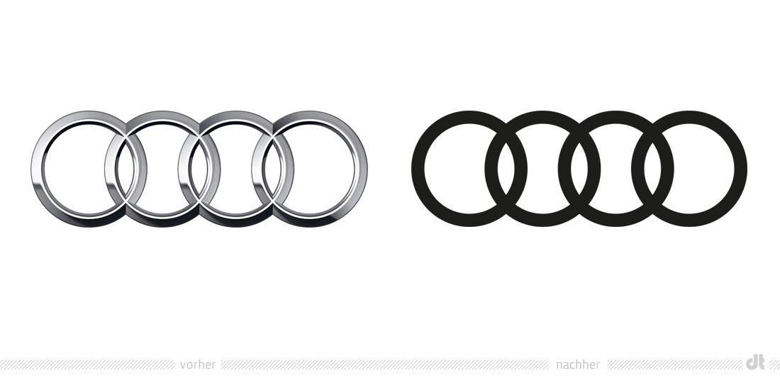 Audi-Ringe, das Logo von Audi – vorher und nachher, Bildquelle: Audi, Bildmontage: dt