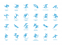 Piktogramme der Olympischen Winterspiele 2018 in Pyeongchang