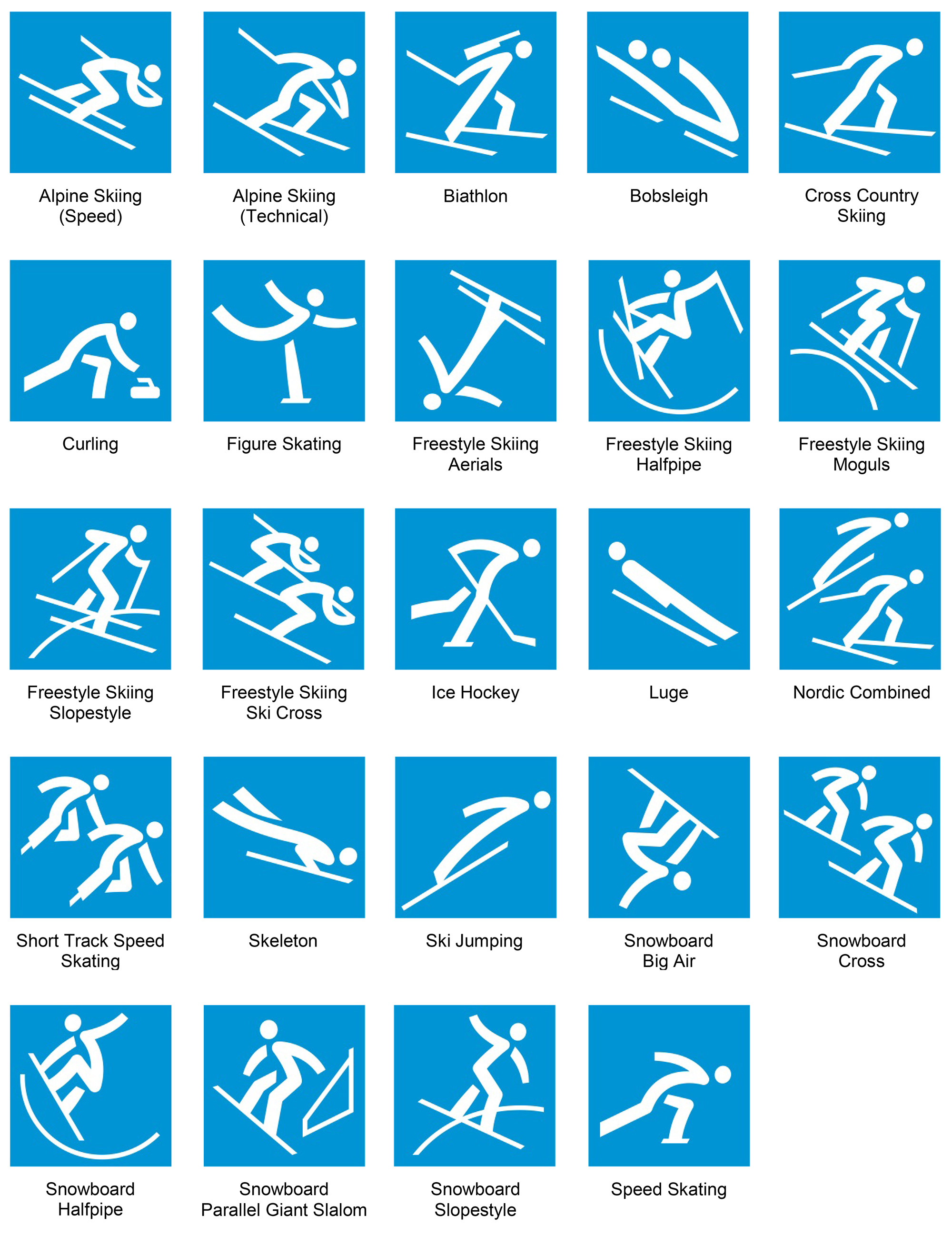 Piktogramme der Olympischen Winterspiele 2018 in Pyeongchang