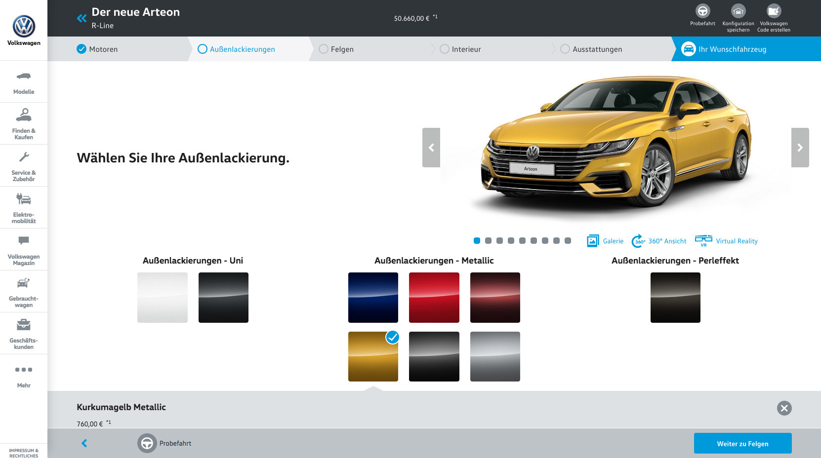 Volkswagen Deutschland Konfigurator im Web Design 5.0