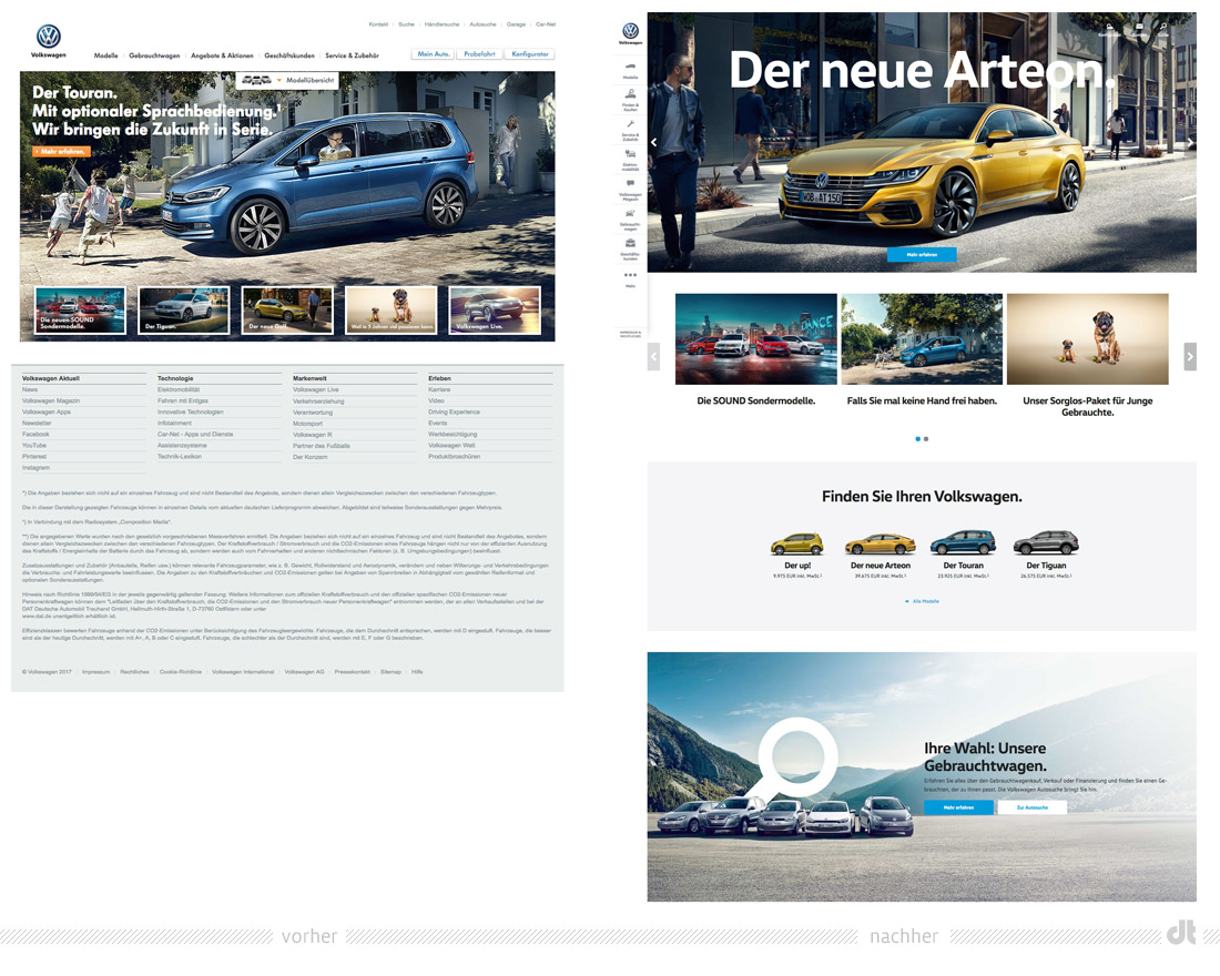 Volkswagen.de – vorher und nachher