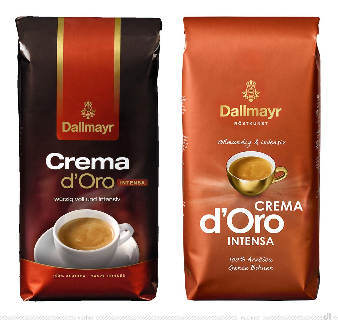Dallmayr Espresso d'Oro Intensa Verpackung – vorher und nachher