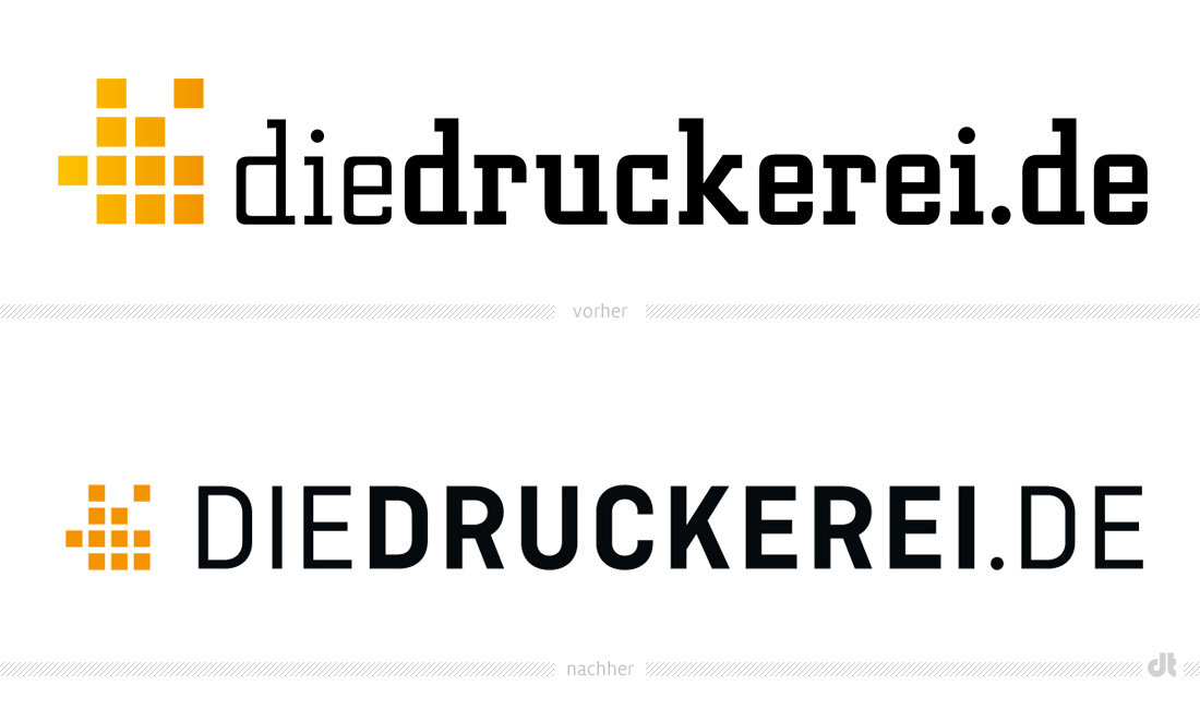 diedruckerei Logo – vorher und nachher