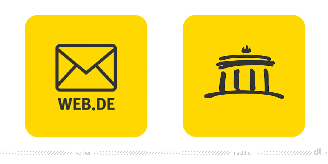 Web.de Mail & Cloud App Icon – vorher und nachher