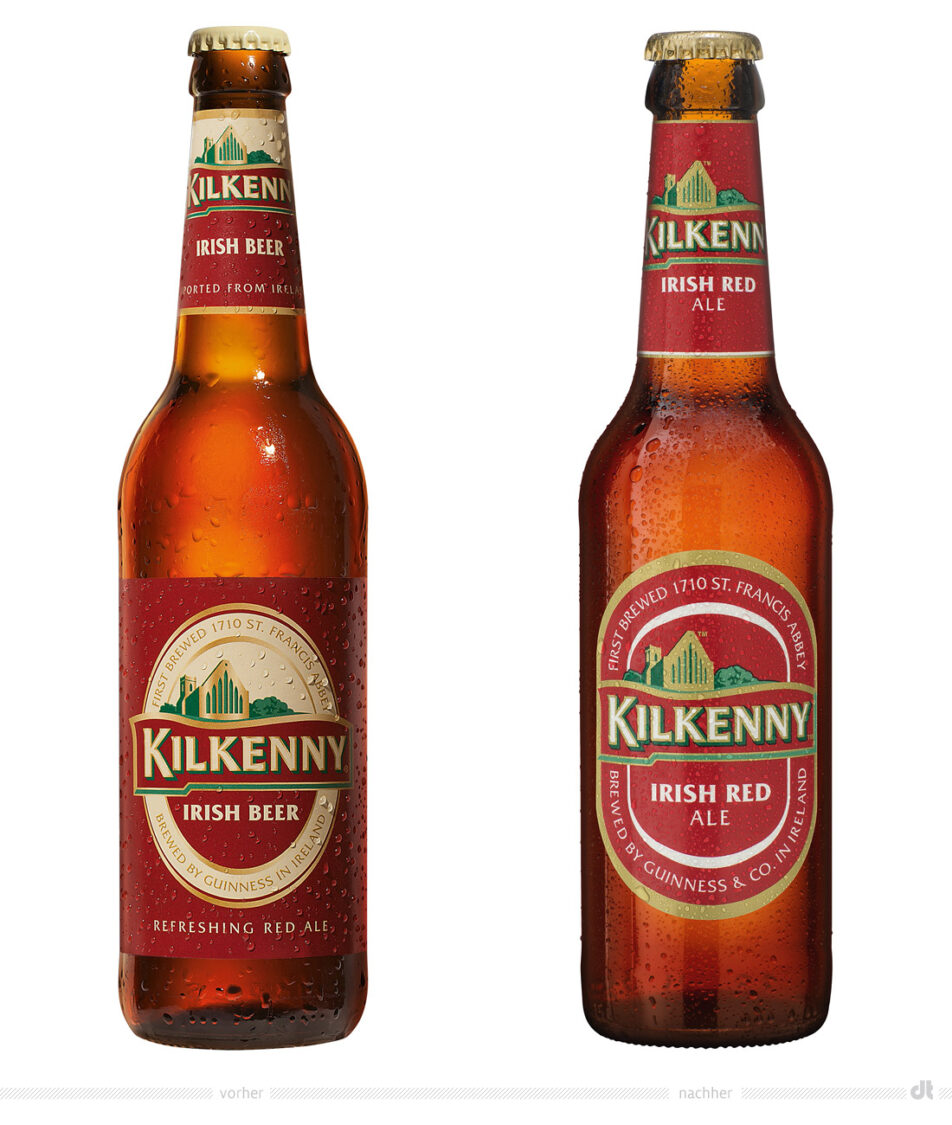 Kilkenny 0,33l Flasche – vorher und nachher