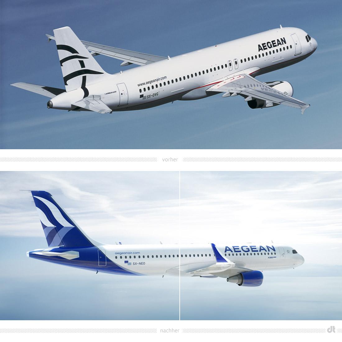 Aegean Airlines Livery /Lackierung – vorher und nachher