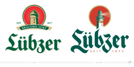 Lübzer Biermarke Logo – vorher und nachher, Foto: Carlsberg Deutschland / Fotomontage: dt