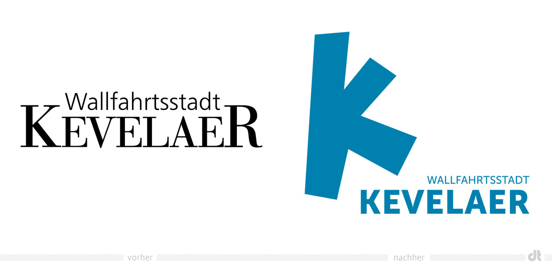 Wallfahrtsstadt Kevelaer Logo – vorher und nachher, Quelle: Stadtverwaltung Kevelaer, Bildmontage: dt