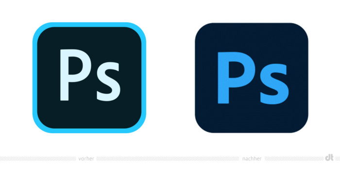 Adobe Photoshop Icon – vorher und nachher, Bildquelle: Adobe, Bildmontage: dt