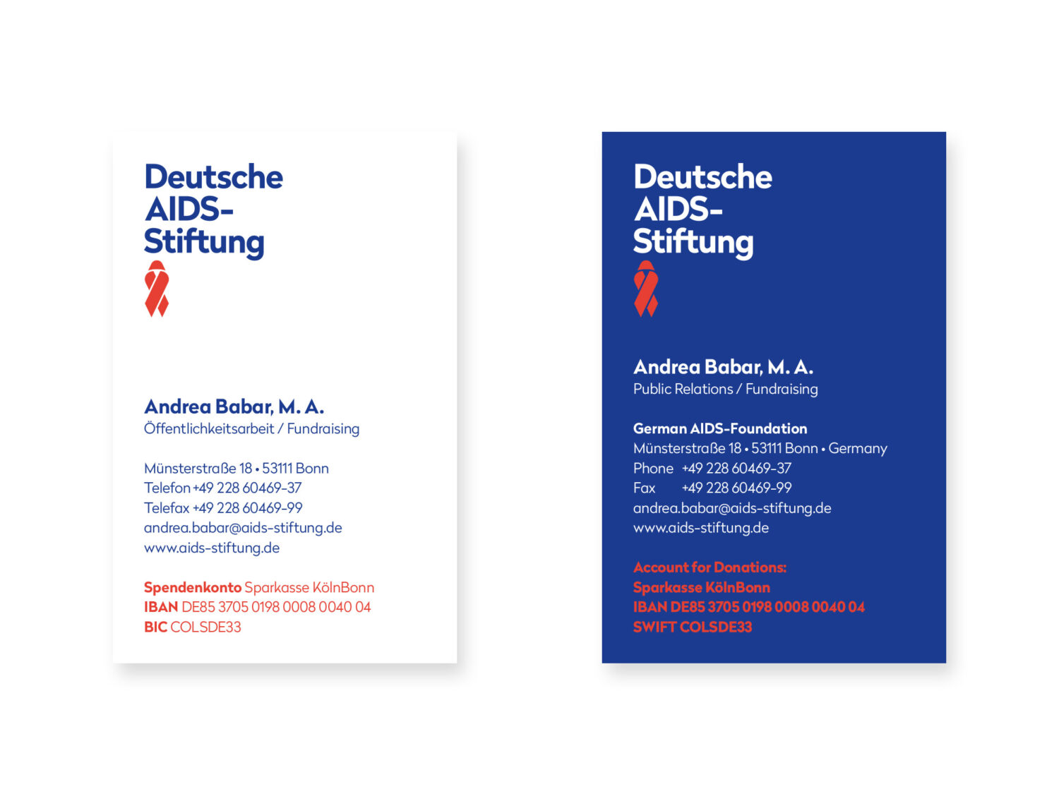 Deutsche AIDS-Stiftung Corporate Design – Anwendungsbeispiel Visitenkarte, Quelle: Deutsche AIDS-Stiftung