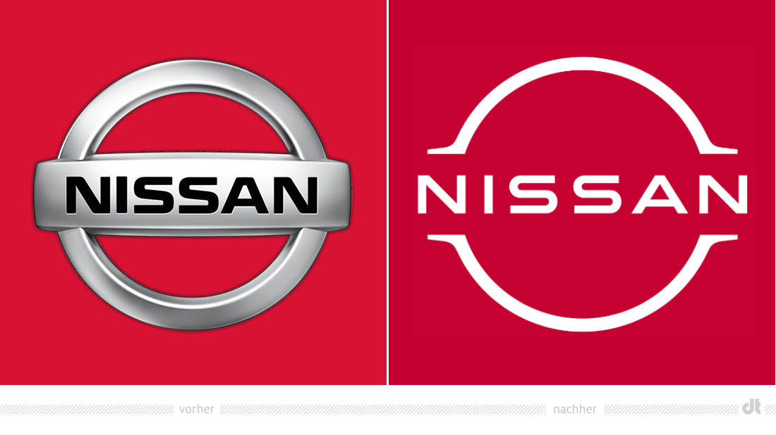 Nissan Logo – vorher und nachher, Bildquelle: Nissan, Bildmontage: dt