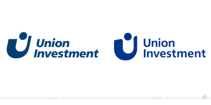 Union Investment Logo – vorher und nachher, Bildquelle: Union Investment, Bildmontage: dt