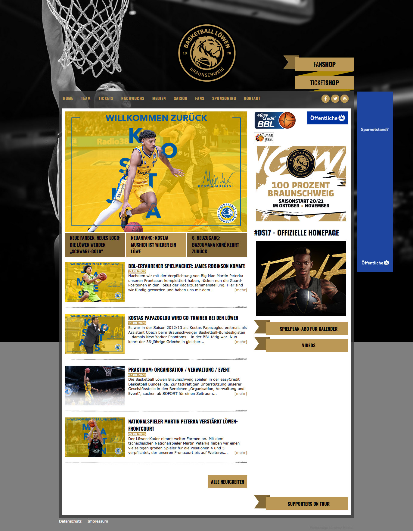 Basketball Löwen Braunschweig – Website