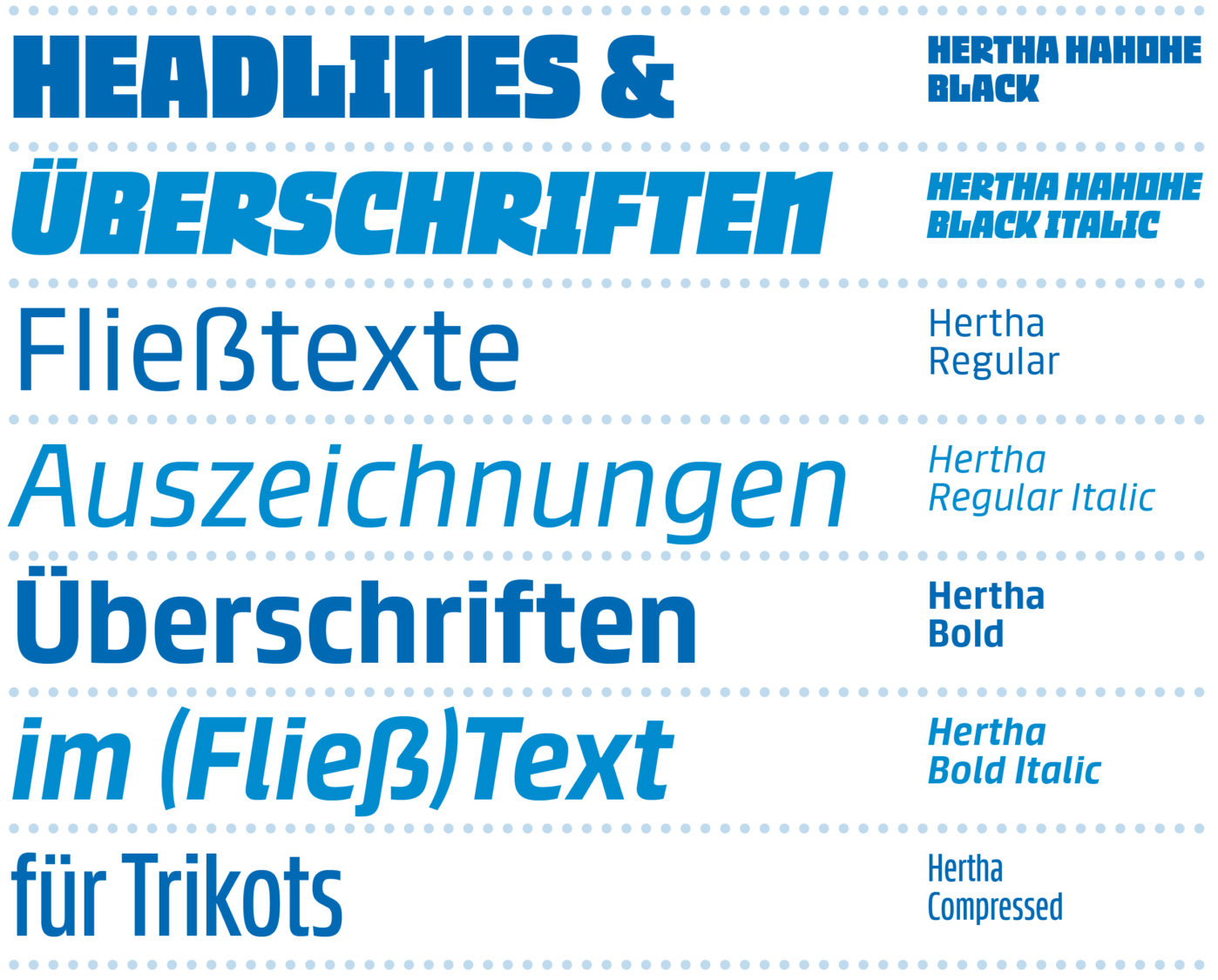„Hertha“ Font – Übersicht Schnitte, Quelle: Supertype