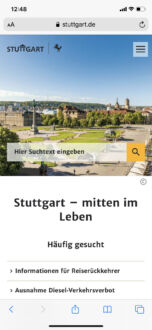 Stuttgart.de Webauftritt mobil (2020)