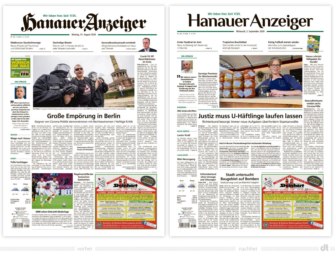 Hanauer Anzeiger – vorher und nachher, Bildquelle: Hanauer Anzeiger, Bildmontage: dt
