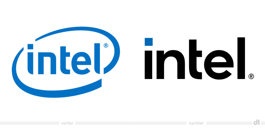 Intel Logo – vorher und nachher, Bildquelle: Intel, Bildmontage: dt