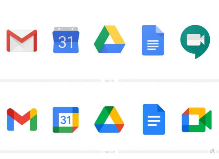 Google Workspace Logos – vorher und nachher, Bildquelle: Google, Bildmontage: dt