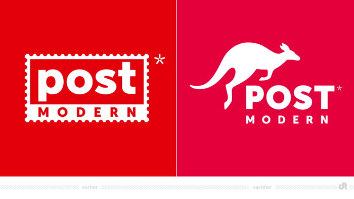 PostModern Logo – vorher und nachher, Bildquelle: PostModern, Bildmontage: dt