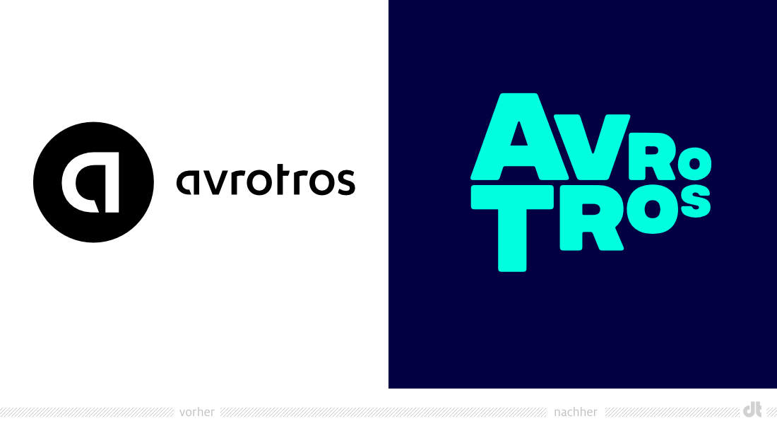 Avrotros Logo – vorher und nachher, Bildquelle: Studio Dumbar, Bildmontage: dt