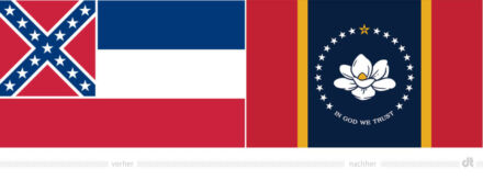 Mississippi Flagge – vorher und nachher, Bildquelle: Mississippi Department of Archives and History, Bildmontage: dt