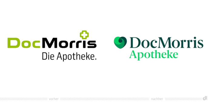 DocMorris Logo – vorher und nachher, Bildquelle: DocMorris, Bildmontage: dt