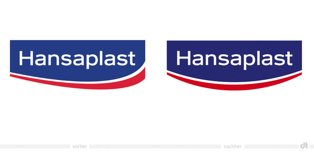 Hansaplast Logo – vorher und nachher, Bildquelle: Beiersdorf, Bildmontage: dt