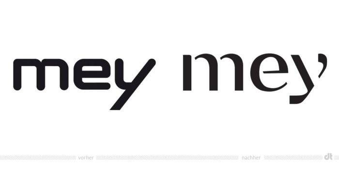 Mey Logo – vorher und nachher, Bildquelle: Peter Schmidt Group, Bildmontage: dt