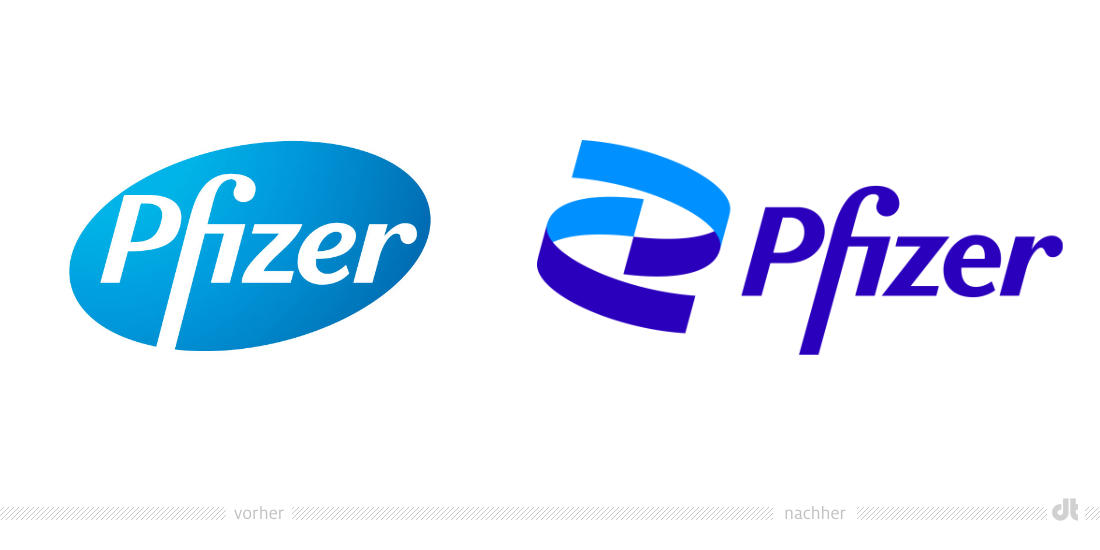 Pfizer Logo – vorher und nachher, Bildquelle: Pfizer, Bildmontage: dt