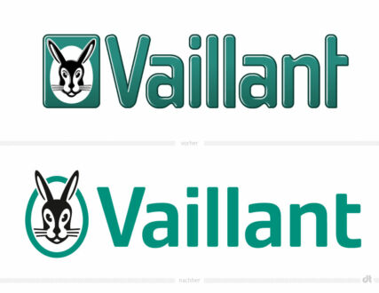 Vaillant Logo – vorher und nachher, Bildquelle: Vaillant, Bildmontage: dt