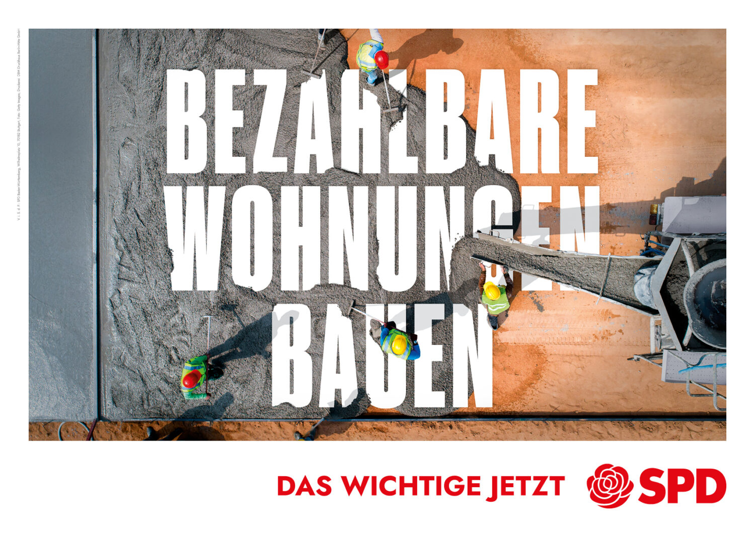 Landtagswahl Baden-Württemberg 2021 SPD – Plakat: Bezahlbare Wohnungen bauen, Quelle: SPD Baden-Württemberg