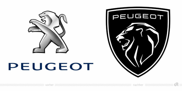 Peugeot Logo – vorher und nachher, Bildquelle: Peugeot, Bildmontage: dt