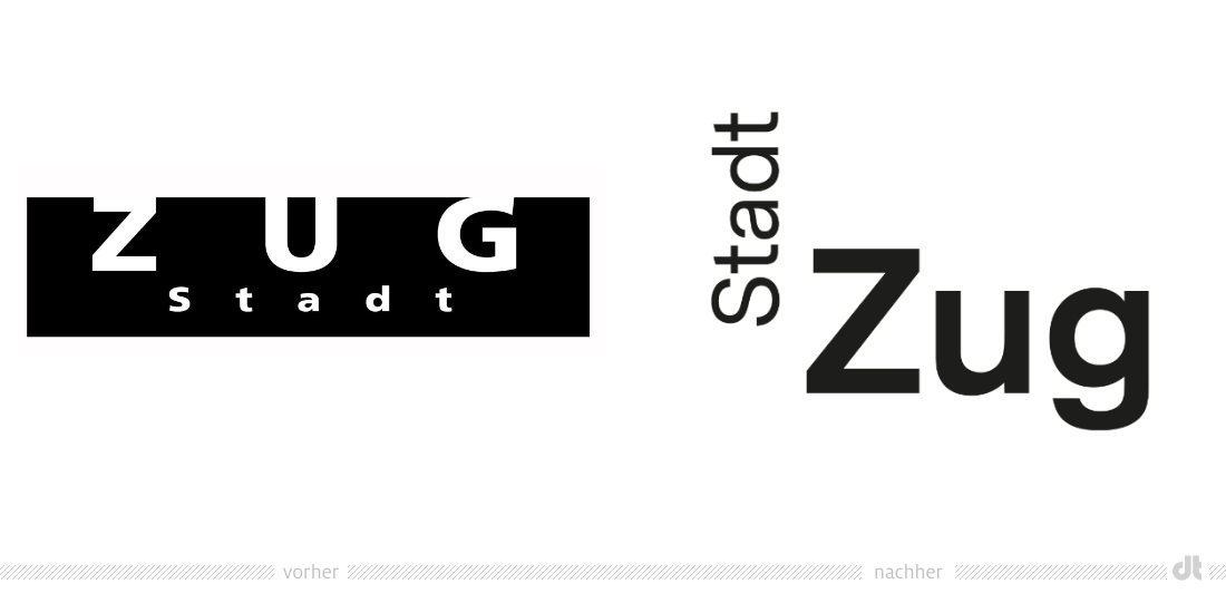 Stadt Zug Logo – vorher und nachher, Bildquelle: Stadt Zug, Bildmontage: dt
