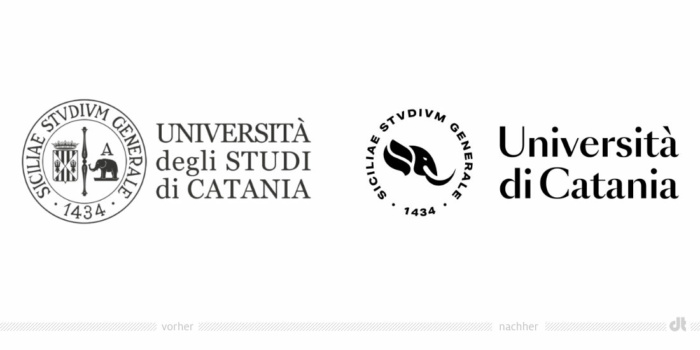 Universität Catania Logo – vorher und nachher, Bildquelle: UniversitÃ  di Catania, Bildmontage: dt