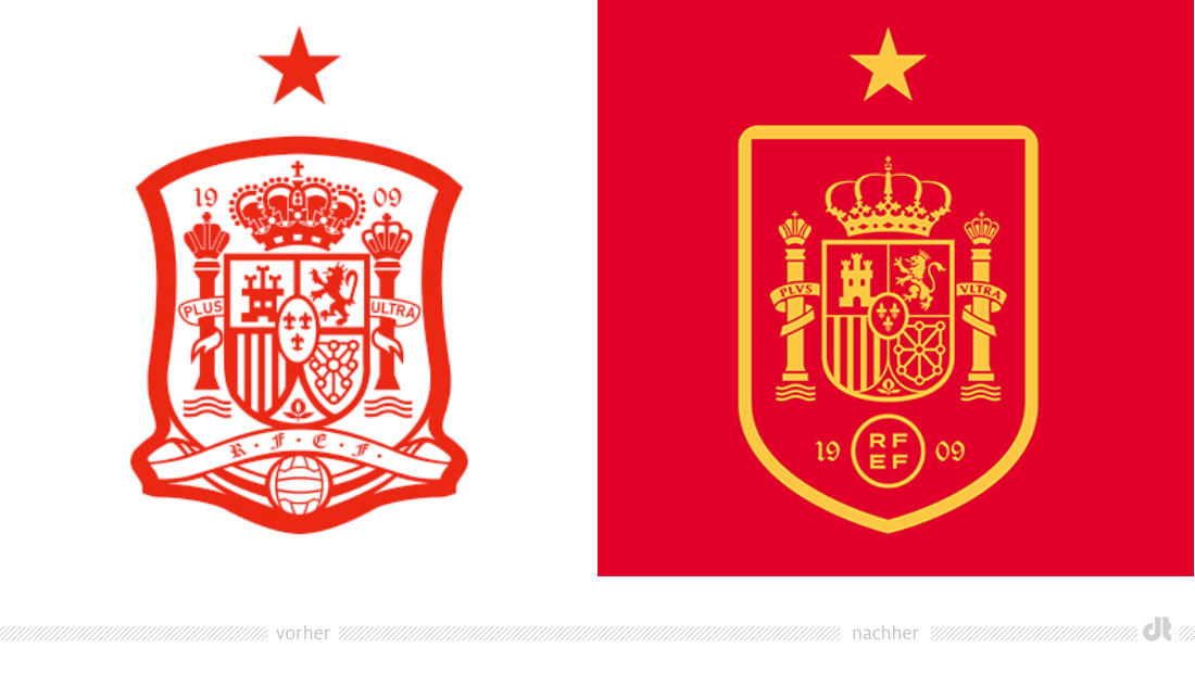 Logo der spanischen Fußballnationalmannschaft – vorher und nachher