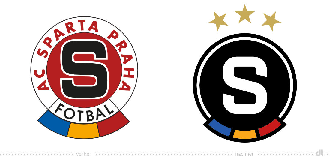 Sparta Prag Logo – vorher und nachher, Bildquelle: Sparta Prag, Bildmontage: dt