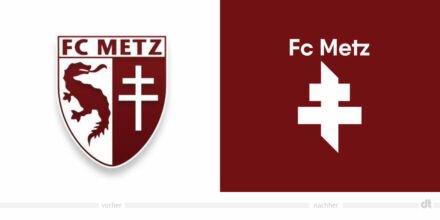 FC Metz Logo – vorher und nachher, Bildquelle: FC Metz, Bildmontage: dt