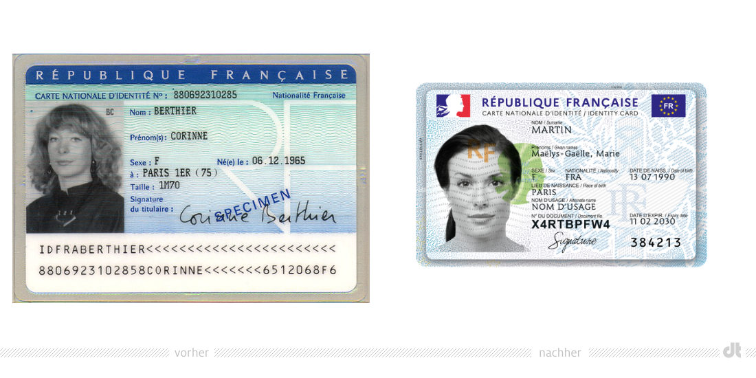Frankreich Personalausweis – vorher und nachher, Bildquelle: Französische Regierung / Wikipedia