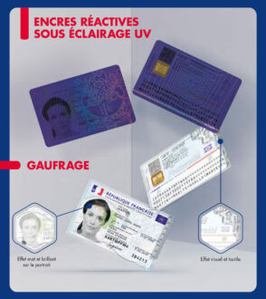 Frankreich Personalausweis – Ansicht unter UV-Licht / Prägung, Quelle: Französische Regierung