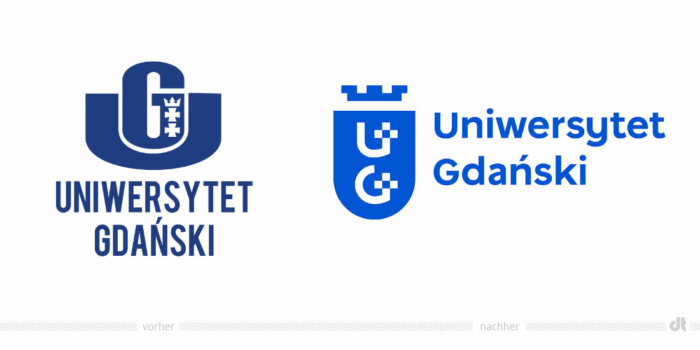 Universität Danzig – Logo – vorher und nachher, Bildquelle: Universität Danzig, Bildmontage: dt