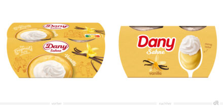 Dany Sahne Vanille – vorher und nachher Bildquelle: Danone, Bildmontage: dt
