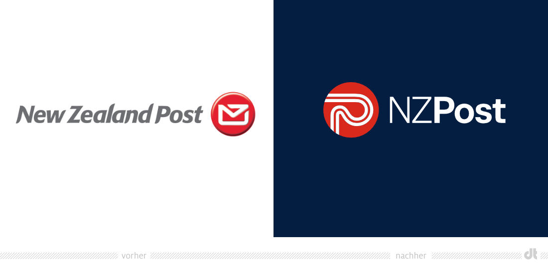 NZ Post Logo – vorher und nachher, Bildquelle: NZ Post, Bildmontage: dt