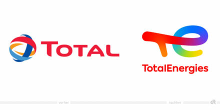 TotalEnergies Logo – vorher und nachher, Bildquelle: TotalEnergies, Bildmontage: dt