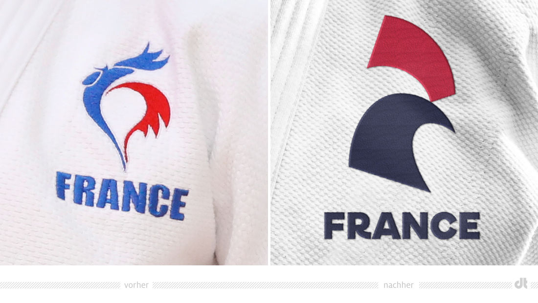 France Judo, Logo der Nationalmannschaften – vorher und nachher – vorher und nachher, Bildquelle: Fédération française de judo, Bildmontage: dt