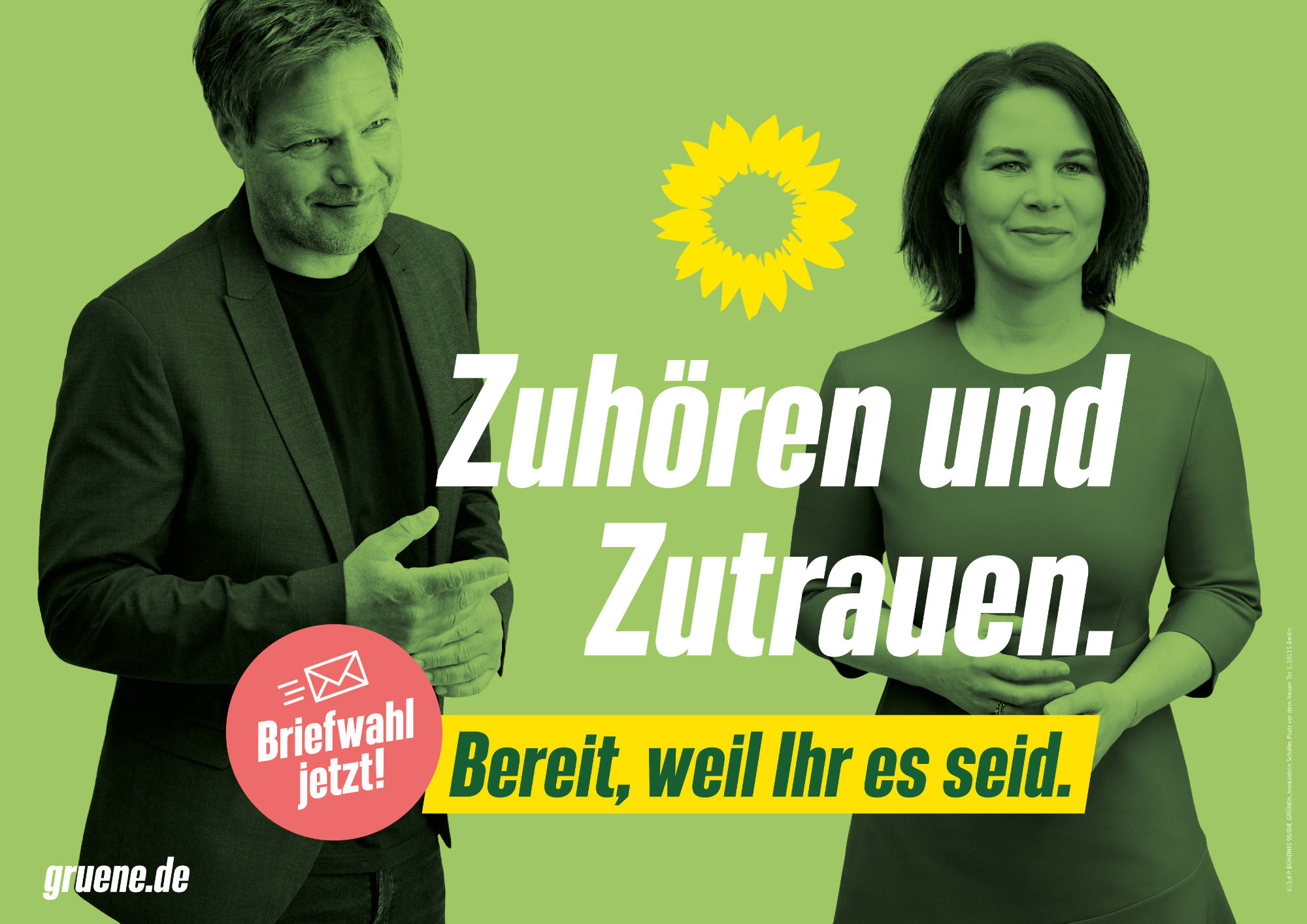Bündnis90/Die Grünen Plakat Bundestagswahl 2021 – Zuhören und Zutrauen